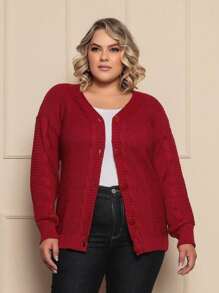 Plus Size Cardigans - Burgundy - View 5