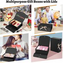 10pcs/5pcs/2pcs - White/Black/Pink/Brown Gift Box With Lid, Gift Box With Ribbon For Bridesmaid Proposal Box, Gift Box For Wedding, Birthday Gift, Shower Party And Other Parties, Valentine's Day Gifts, Valentine Day,Packaging, Birthday, DIY Making, Beauty Storage BOX - Black - View 9