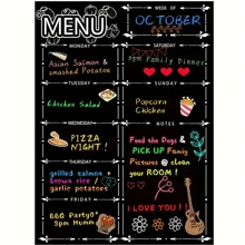 1pc, Magnetic Menu Board For Fridge, Dry Erase Weekly Menu Planner/Family Calendar With Grocery List And Notes - Black - View 1
