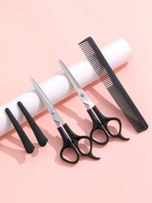5pcs Hair Cutting Scissors & Thinning Shear Set With Comb Set - Black - View 1