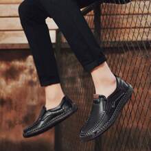 Men Slip-On Loafers, Car Line, Anti-Slip Rubber Sole, Round Toe, Low-Cut Casual Shoes For Daily Driving And Work, Flat Shoes - Black - View 5