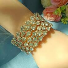 1 pieza de brazalete abierto de 5 capas con estilo europeo y americano de moda con diamantes de imitación blancos y brillantes, joyería digna de boda para mujeres adecuada para actuaciones en el escenario