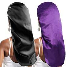 Awegeo 1/2Pcs Women's Long Bonnet Sleep Cap In Silky Satin With Butterfly Print - Wide-Brimmed Elasticized Design, Extra-Length Style For Home Comfort. Fashionable Hair Protection Solution Ideal For Long/Straight/Thick Hair Maintenance & Styling