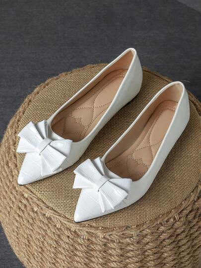 MonaNise Women's Comfortable Pointed Toe Low Vamp Flat Shoes In Black/White/Navy Blue Color With Bow Tie, Red Party Dress Shoes, Yellow Casual Shoes, Pink Shoes Valentines