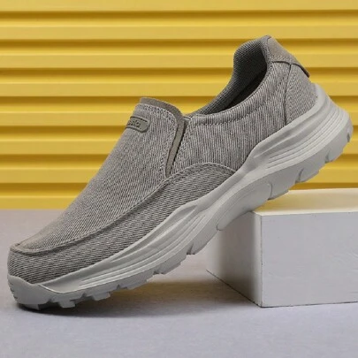 1pair Casual Slip-Resistant Men Canvas Loafers, Breathable & Lightweight Outdoor Walking Shoes