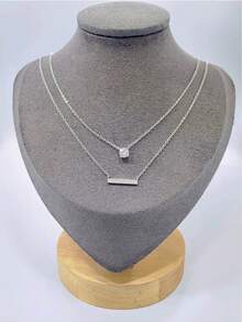 1個925銀＆鋯石新潮流Y2K分層項鏈，女性多用途聚會珠寶 - 銀色 - 查看 1