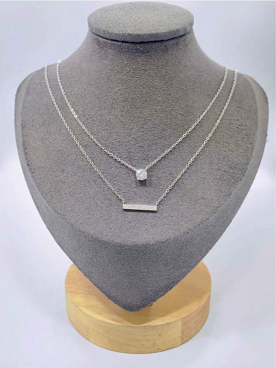 1個925銀＆鋯石新潮流Y2K分層項鏈，女性多用途聚會珠寶 - 銀色 - 查看 1