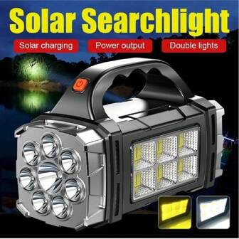 Super Bright Solar Powered Flashlight With USB Rechargeable & Waterproof Features, LED Light With COB Handle, Portable For Exploration, Camping And Patrol