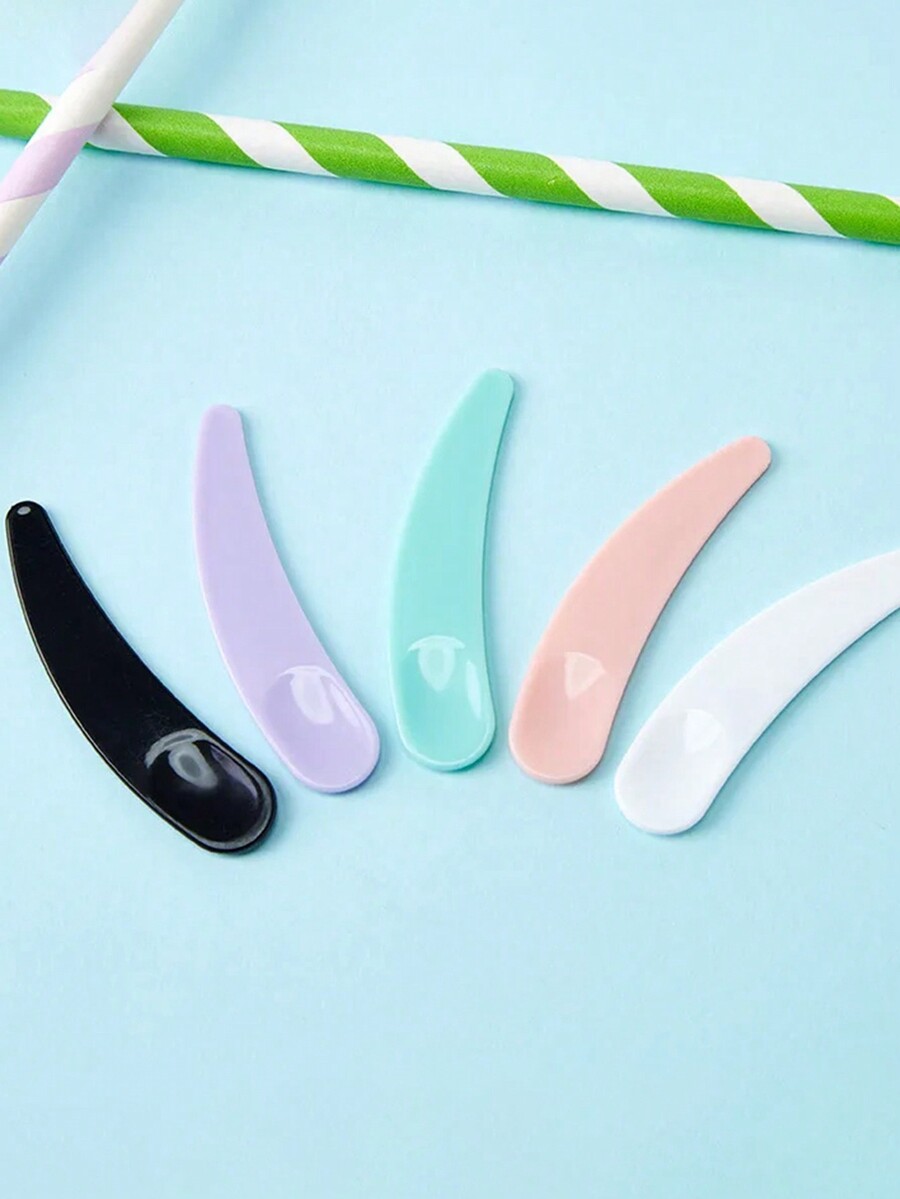 Set Of 10 Mini Disposable Makeup Spatulas With Curved Spoon, For Facial