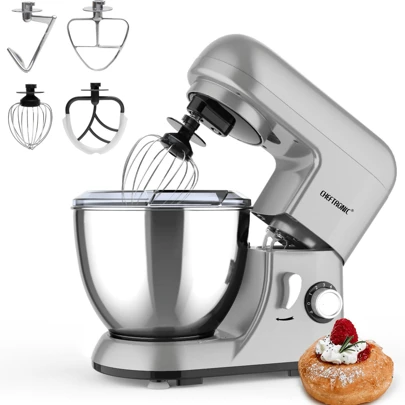 CHEFTRONIC 1pc Stand Mixer, 4L Tilt-Head Electric Household Stand Mixer - 1300W 6+P Speed, Multifunctional Kitchen Stand Up Mixer With Dough Hook, Whisk, Food Beater And Butter Beater