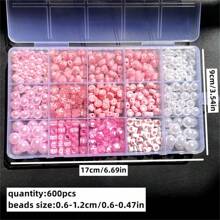 粉色盒装亚克力珠子优雅手工首饰制作套装，混合形状ABS仿珍珠珠子和心形珠子，可制作手链、项链、戒指和各种DIY首饰套装 - 粉色 - 查看 4