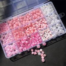 粉色盒装亚克力珠子优雅手工首饰制作套装，混合形状ABS仿珍珠珠子和心形珠子，可制作手链、项链、戒指和各种DIY首饰套装 - 粉色 - 查看 6
