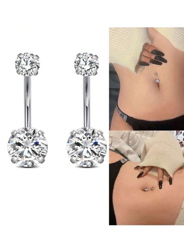 2-4 PCS 14g Belly Button Rings Surgical Steel CZ Petite Navel Ring For Women Girls Body Piercing Jewelry Petite Select Barbell Len 10mm Silver