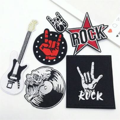 6 Miếng Dán Punk Rock&Roll Trên Quần Áo Sọc Guitar Sắt Trên Miếng Dán Cho Quần Áo Nhạc DIY Đồ thêu, đồ đính cho túi xách, quần áo và mũ trang trí