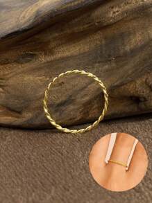 1入女士耳環多功能實心s925純銀設計簡約雙股扭曲戒指,適用於約會禮物精品珠寶 - 金色 - 查看 2