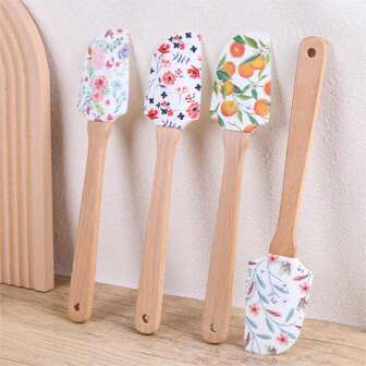 1 Pièce Épandeur En Silicone De Taille Moyenne Avec Poignée En Bois, Outil De Cuisson De Cuisine Pour Racler Le Beurre Et La Crème À Gâteau