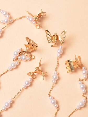 5入組 迷你蝴蝶鏈條髮卡，適用於女孩，合金材質