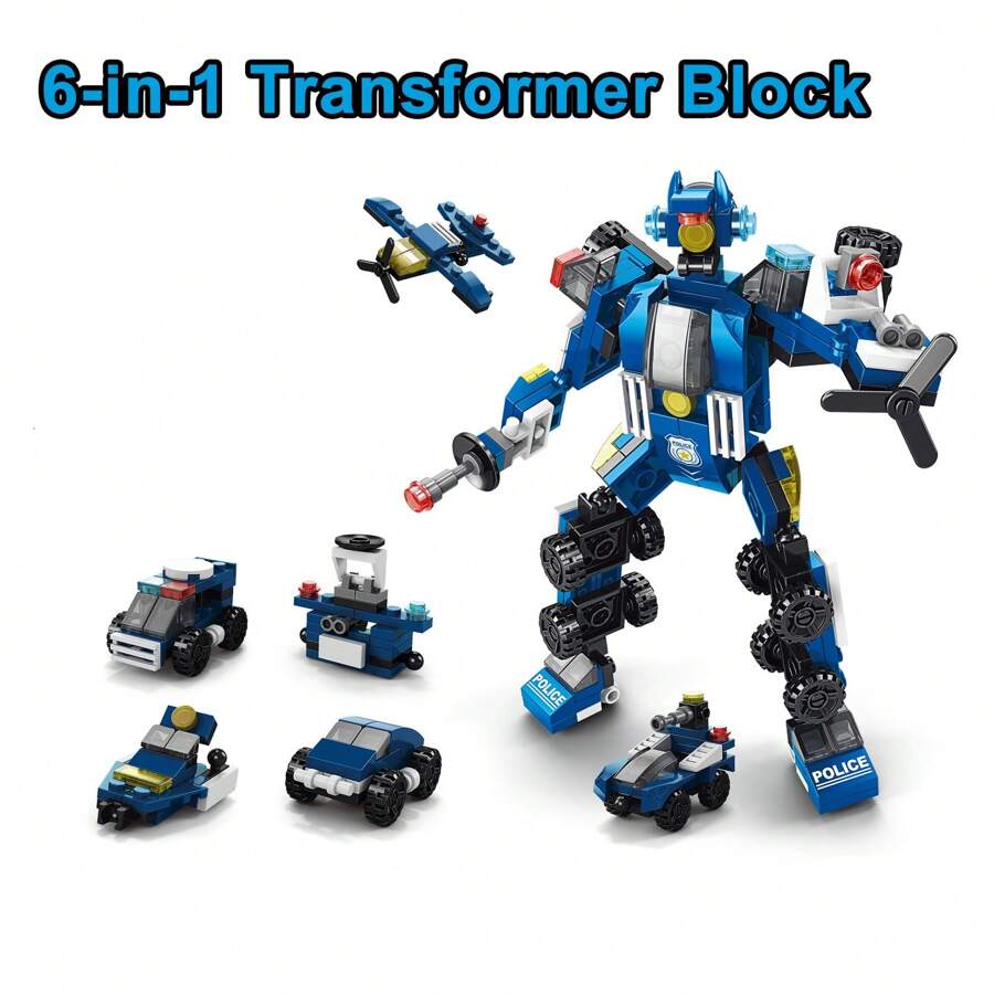 6-In-1 Puzzle Block Set Toys, Police Car Armored Car Police Robot, 6