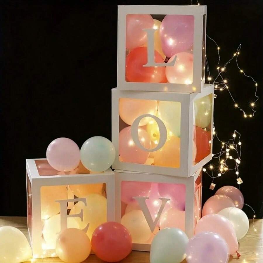 1入組透明氣球盒裝套裝，適用於兒童生日派對、婚禮、訂婚、單身派對和聚會場合裝飾，可客製化名稱組合，適用於學校和公司聚會活動 - 彩色 - 查看 1