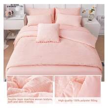 8 Piece Woven Texture Comforter Set Queen, Bed In A Bag Bedding Sets Queen With Comforter And Sheets, Soft Lightweight Comforter Set With Deocor Throw Pillow, - Multicolor - View 4