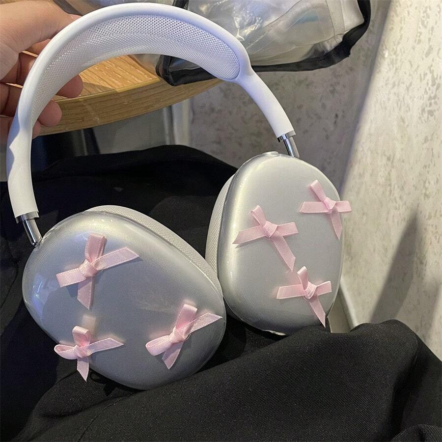 Aesthetic 1pc Pink Bow Detail Bow Headphone Case Compatible With Apple AirPods Max