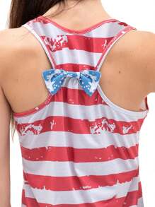 Women Casual Tank Tops Round Neck Basic Patriotic Shirt Summer Sleeveless T-Shirt USA Flag Stars Tee Cute Bow Clothes - 紅色 - 查看 4