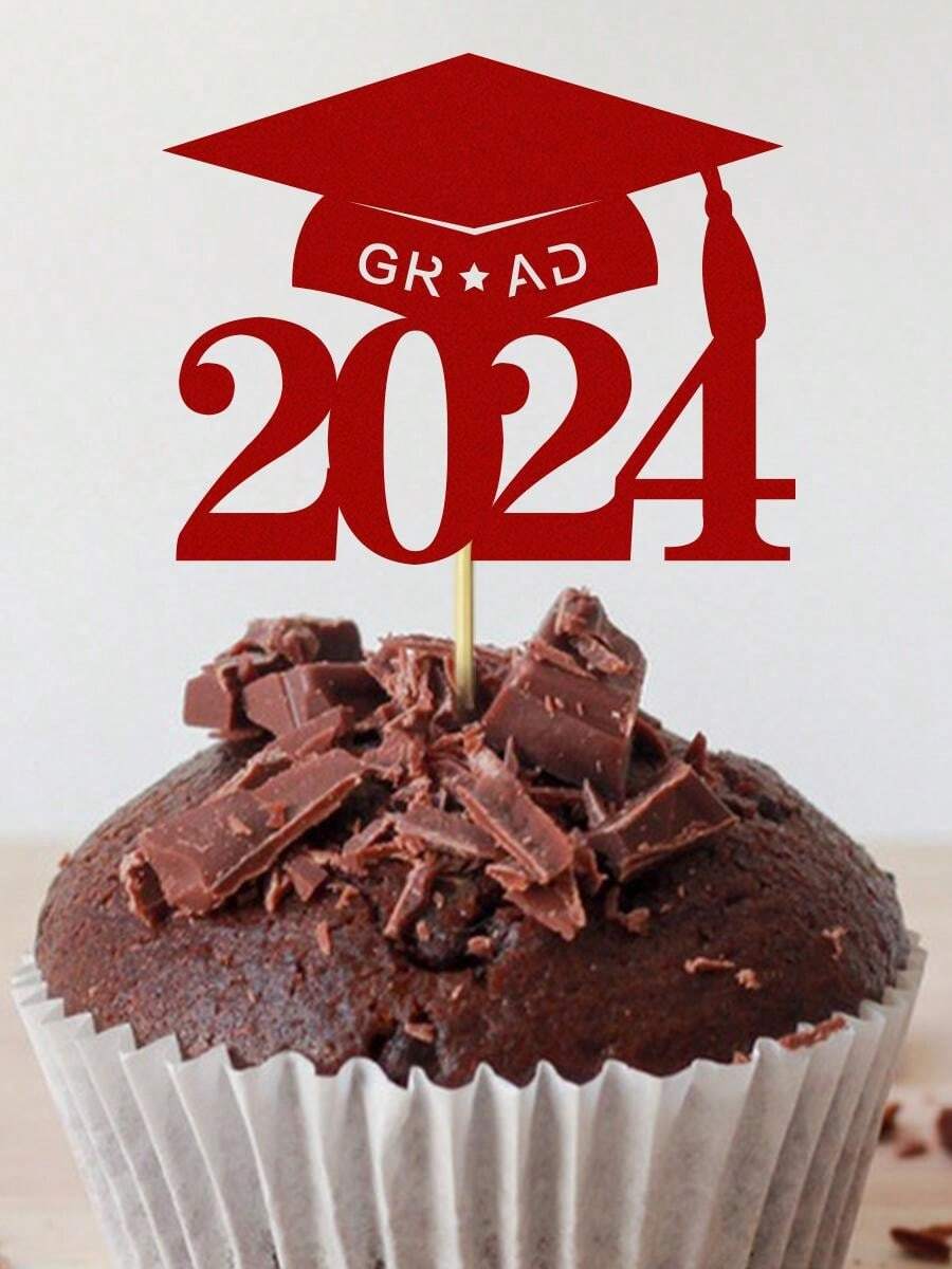 12 Pack Glitter 2024 Graduation Cap Cupcake Toppers Grad Cap Cupcake