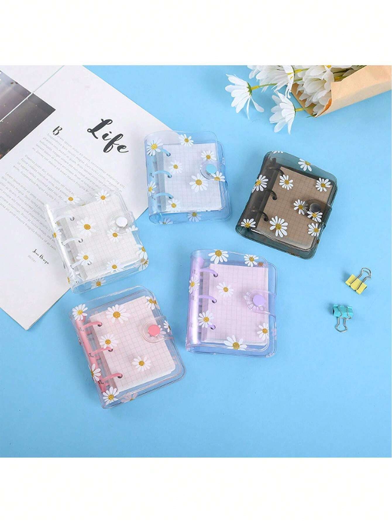 3Ring Mini PVC Transparent Binder With Inner Pages, Portable Notebook