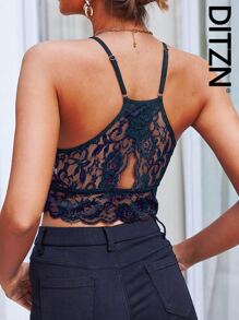 DITZN Camisola de encaje para mujer, camiseta interior de moda con top de doble tirante para la espalda descubierta