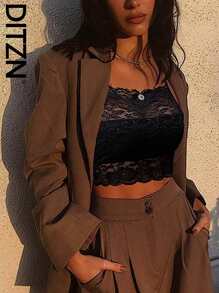 DITZN Camisola de encaje para mujer, camiseta interior de moda con top de doble tirante para la espalda descubierta