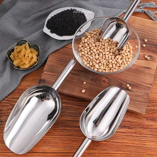 1pc Thickened Stainless Steel Ice Shovel Flour Shovel Soybeans Shovel Rock Sugar Shovel Food Shovel Rice Shovel Raw Materials Shovel Hotel Debris Shovel For Restaurants