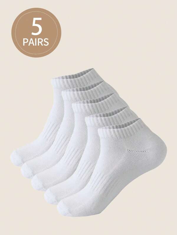 5 Pairs White Elastic Women Short Socks With Rubber Soles