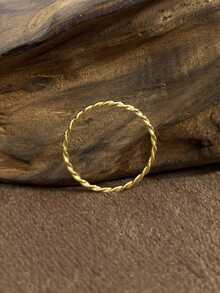 1入女士耳環多功能實心s925純銀設計簡約雙股扭曲戒指,適用於約會禮物精品珠寶 - 金色 - 查看 4