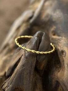 1入女士耳環多功能實心s925純銀設計簡約雙股扭曲戒指,適用於約會禮物精品珠寶 - 金色 - 查看 5