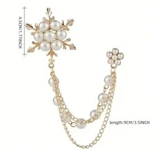 1 件服装配饰雪花流苏胸针仿珍珠链胸针西装配饰连衣裙配饰衣服别针包饰背包学校用