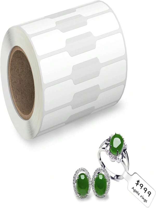 TYFYO 500 Pcs Jewelry Tags Roll For Necklace Earring Price Identify, Labelchoice Rectangle Shape Self Adhesive White Blank Dumbbell Jewelry Stickers Labels For Bracelet, Ring, Clothing Display,