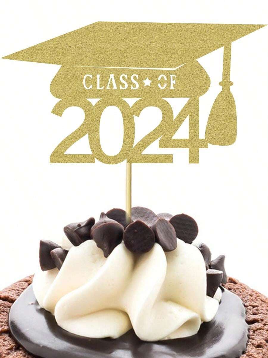 12pcs 2024 Graduation Theme Cupcake Toppers Glitter Class Of 2024