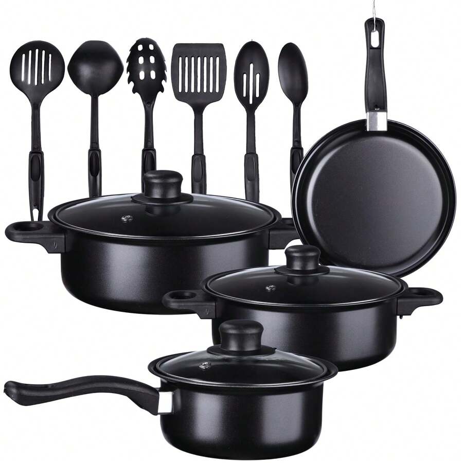 Nonstick Pots And Pans Set, 13 Piece Cookware Set, Kitchen Utensils, Gifts For Friends And Family - Black - View 1