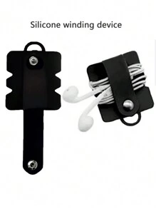 1pc Silicone Earphone Wire Organizer Winder Cable Holder Clip Cord Manager - Black - View 5