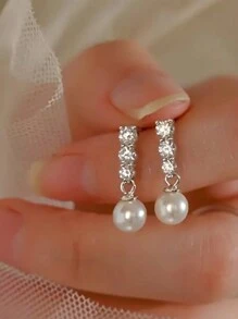 女士銅質水滴珍珠耳釘一對，復古豪華風格，適用於約會禮物 - 彩色 - 查看 3
