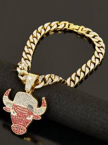 男士嘻哈時尚金色紅牛鑲鑽項鍊-時尚且引人入勝的男士珠寶