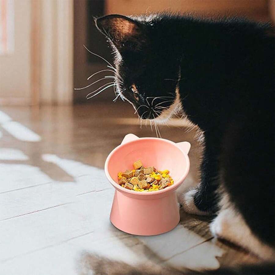 1pc Raised Cat Food Bowls, 15 Degrees Plastic Tilted Elevated Cat Bowls