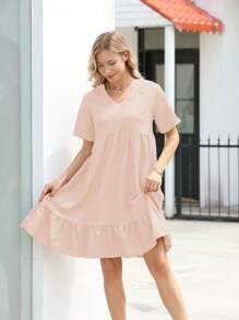 Loose And Casual Short Sleeve Women Homewear Dress