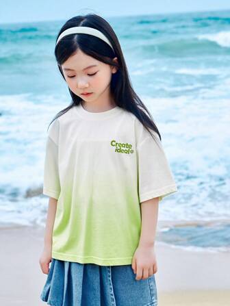 zosee Camiseta de Manga Curta em Gradiente Fresco para Jovens 2024 Nova Roupa de Verão em Gradiente Verde Respirável e Elegante