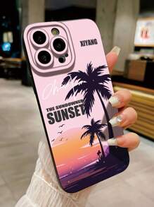 1入組黑色海灘夕陽景色及保護眼睛設計的手機殼，適用於Apple/Samsung/Xiaomi/Redmi/VIVO/Infinix/OPPO/Reno - 黑色 - 查看 1
