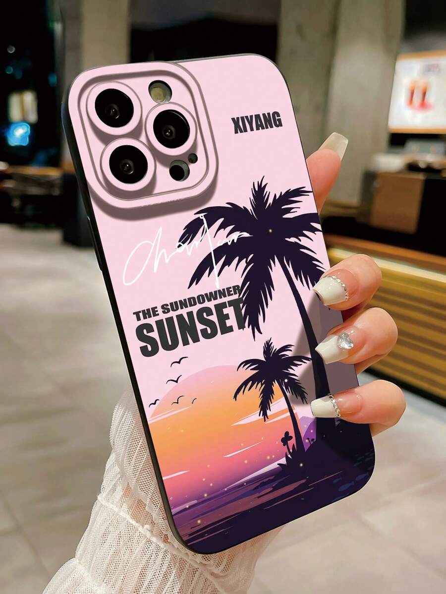 1入組黑色海灘夕陽景色及保護眼睛設計的手機殼，適用於Apple/Samsung/Xiaomi/Redmi/VIVO/Infinix/OPPO/Reno - 黑色 - 查看 1