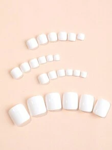 24PCS Upgrade Your Style Short Square Shape White Nail Tips Set With Glitters, Suitable For Parties, Dances Or Daily Wear Press On Nails Nail Supplies Toe Nails - White - View 3