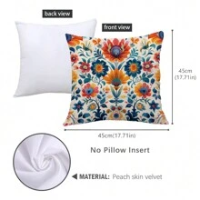 1pc Morris Pattern Printed Orange & Blue Cushion Cover With Peach Skin Texture Material, 45*45CM/18*18inch Pillowcase For Modern Fabric Sofa Indoor Decor & Party Decorations - Multicolor - View 2