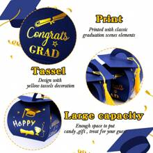 20 piezas Caja de regalo en forma de gorro de graduación Recuerdos de fiesta de graduación Caja de dulces con borla Centros de mesa de graduación para mesas Decoraciones de graduación de 2024 Grad Part - Azul - Ver 2