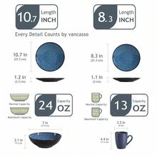 Vancasso Dinnerware Set, 16-Piece Stoneware Dinner Plates Service For 4, Blue - Blue - View 2